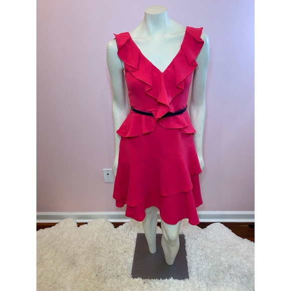 Adorable Hot Pink Ruffle Fit N’ Flare  Dress - Picture 10 of 12